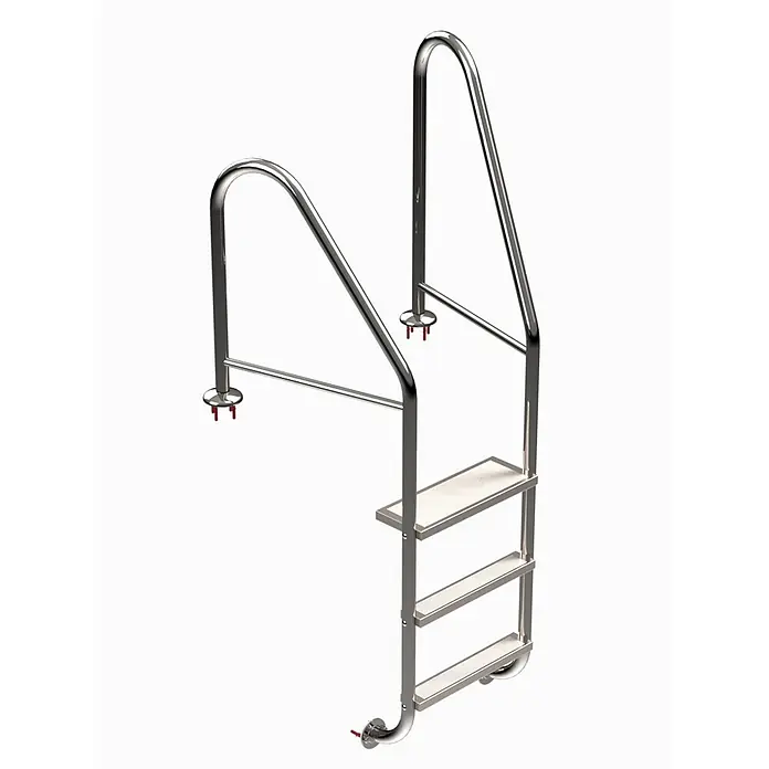 Ideal Eichenwald Anlegeleiter Poolleiter Modell 07 Marina Öffentlich Flanschmontage Beckentiefe 780mm 2 - Anzahl Tritte: 2 Stk., Belastbarkeit: 120 kg, Edelstahl - Edelstahl-Poolleiter mit drei Stufen und Handläufen für einfachen Zugang.
