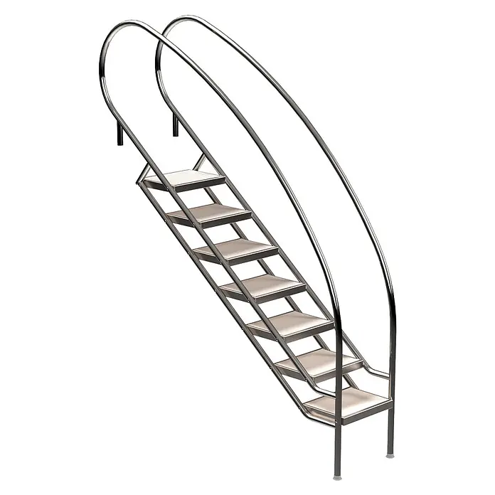 Ideal Eichenwald Anlegeleiter Pooltreppe Modell 08.2 Miami Swing Beckentiefe 1799mm Ausladung 1838mm 7 -W - Anzahl Tritte: 7 Stk., Belastbarkeit: 120 kg, Edelstahl - Silberfarbene Metall-Zugangstreppe mit rutschfesten Stufen und geschwungenen Handläufen für sicheren Einstieg.
