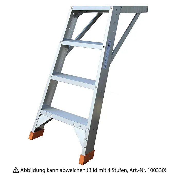 ASC Anlegeleiter Anstellleiter mit Wandabstand 8 Stufen und 4m Arbeitshöhe - Anzahl Tritte: 8 Stk., Arbeitshöhe: 4.000 m - Silberne Aluminium-Klappleiter mit 4 Stufen und orangen Antirutschfüßen.