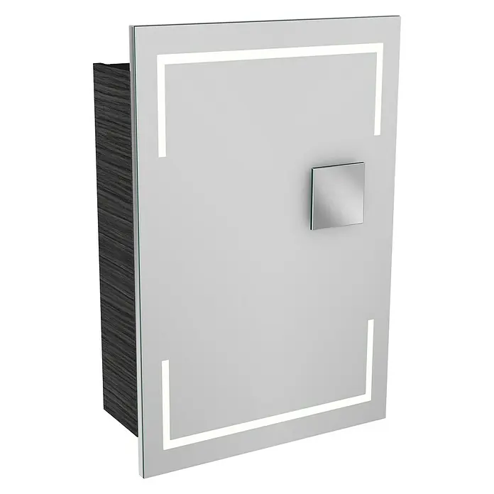 Camargue Stella LED-Spiegelschrank - B x H: 51 x 73,7 cm, Holz, Dark Oak, DIN Anschlag: Links, Kantenausführung Tür: Eckig - Schicker Spiegelschrank mit LED-Beleuchtung und Holzkorpus für das Badezimmer. Der Spiegelschrank bietet praktischen Stauraum und modernes Design.