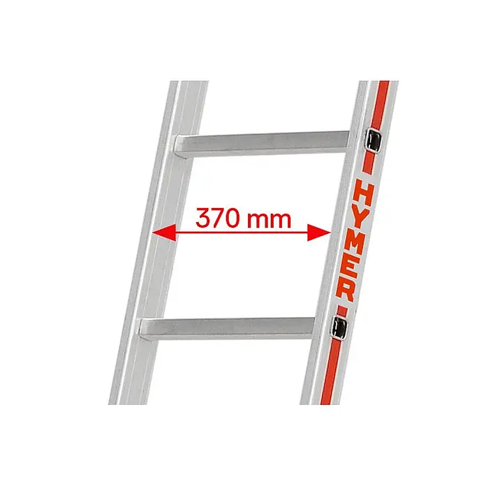 Hymer Anlegeleiter Sprossenanlegeleiter verbördelt 7 Sprossen - Anzahl Tritte: 7 Stk., Arbeitshöhe: 3.090 m, Aluminium - Silbernes Aluminium-Leitersegment mit 370 mm lichter Breite zwischen den Holmen. HYMER-Branding am rechten Holm.