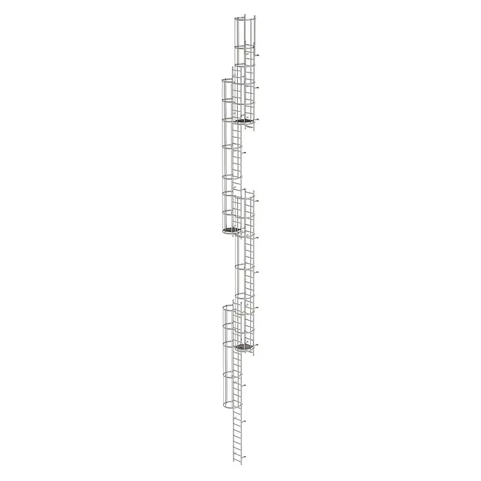 Munk Anlegeleiter ortsfeste Steigleitern Edelstahl, 18,76m SH PG2 - Edelstahl - Silbernes Metall-Steigleiter-System für sicheren vertikalen Zugang.