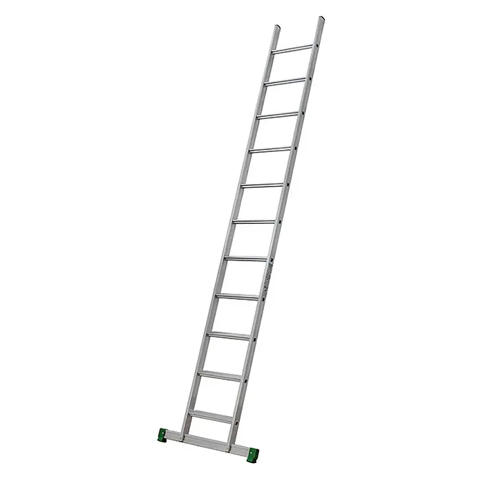 Facal Anlegeleiter Anlegeleiter Prima S600 PM355/LB 11 Stufen - Anzahl Tritte: 11 Stk., Arbeitshöhe: 4.450 m, Aluminium - Silberne Aluminium-Anlegeleiter mit grünen Anti-Rutsch-Füßen.