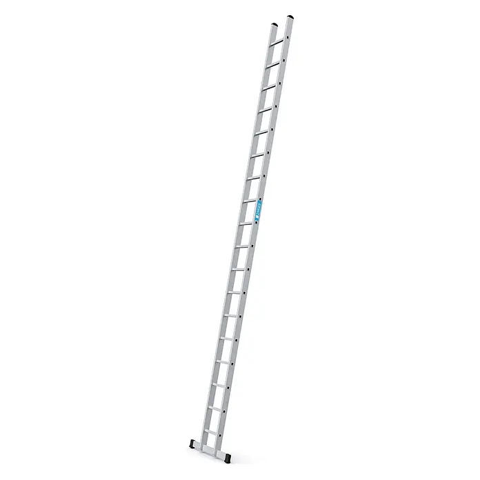 Zarges Anlegeleiter Anlegeleiter Alto L 18 Sprossen - Anzahl Tritte: 18 Stk., Arbeitshöhe: 6.050 m, Aluminium - Hohe, silberfarbene Aluminiumleiter mit schwarzen Füßen.