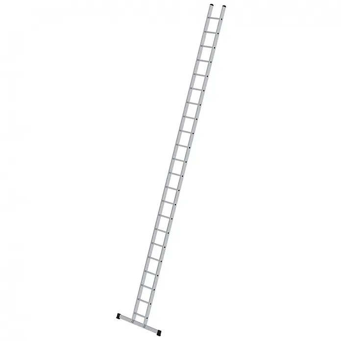 Munk Anlegeleiter Anlegeleiter B35 mit Traverse 22 Sprossen - Anzahl Tritte: 22 Stk., Arbeitshöhe: 7.500 m, Belastbarkeit: 150 kg, Aluminium - Silberne Aluminium-Anlegeleiter, angelehnt.