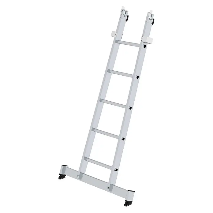 Munk Anlegeleiter Glasreinigerleiter Unterteil - Aluminium - Silberne Aluminiumleiter mit stabilisierender Basis und verstellbarem Oberteil.