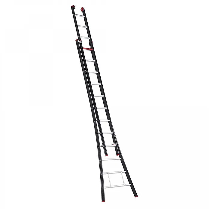 Altrex Anlegeleiter Nevada Schiebeleiter 2x12 Sprossen - Anzahl Tritte: 12 Stk., Arbeitshöhe: 7.100 m - Schwarz-silberne Aluminium-Ausziehleiter mit roten Akzenten.