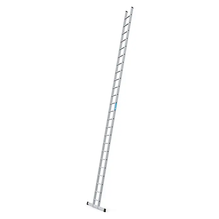 Zarges Anlegeleiter Anlegeleiter Alto L 24 Sprossen - Anzahl Tritte: 24 Stk., Arbeitshöhe: 7.700 m, Aluminium - Lange silberne Aluminiumleiter mit breitem Stabilisator und schwarzen Antirutschfüßen.