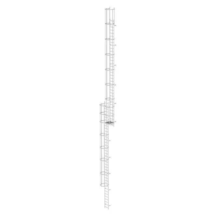 Munk Anlegeleiter ortsfeste Steigleitern Edelstahl, 18,76m SH - Edelstahl - Silbernes modulares Steigleiter-System mit Zwischenpodest für vertikalen Zugang.