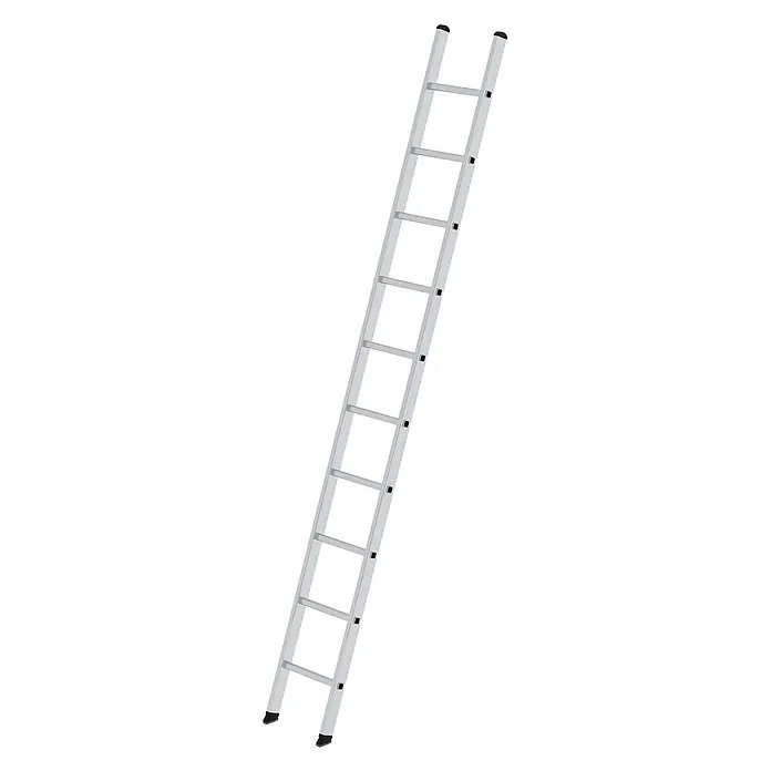 Munk Anlegeleiter Anlegeleiter B35 10 Sprossen - Anzahl Tritte: 10 Stk., Arbeitshöhe: 4.100 m, Belastbarkeit: 150 kg, Aluminium - Silberne Metallleiter mit Sprossen und schwarzen Anti-Rutsch-Füßen.