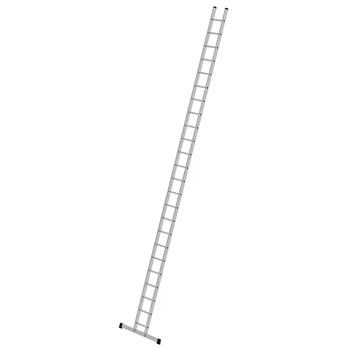 Munk Anlegeleiter Anlegeleiter B35 mit Traverse 24 Sprossen - Anzahl Tritte: 24 Stk., Arbeitshöhe: 8.100 m, Belastbarkeit: 150 kg, Aluminium - Lange silberne Aluminiumleiter mit schwarzen Stabilisatoren.
