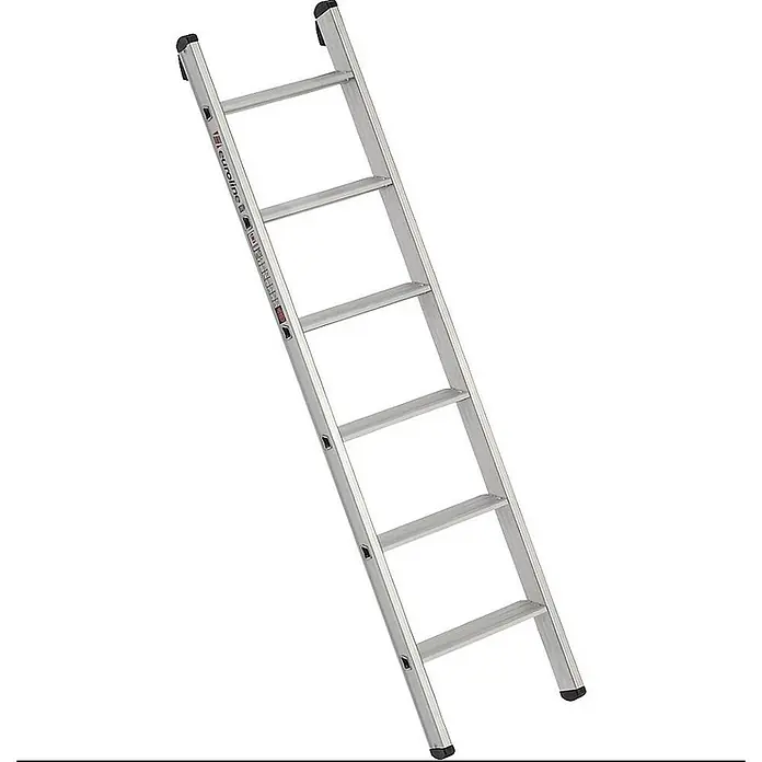 Euroline Anlegeleiter Premium 30174 Alu Stufenanlegeleiter mit integriertem Anlegegummi 8 Stufen - Anzahl Tritte: 8 Stk., Arbeitshöhe: 3.150 m, Aluminium - Silberne Aluminium-Anlegeleiter mit 8 Sprossen und schwarzen Anti-Rutsch-Kappen.