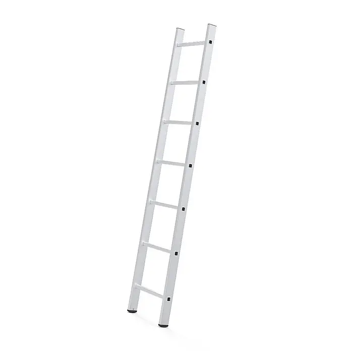 Werner Anlegeleiter Sprossenanlegeleiter 7 Stufen - Anzahl Tritte: 7 Stk., Arbeitshöhe: 2.970 m, Aluminium - Silberne Aluminium-Anlegeleiter mit schwarzen Füßen.
