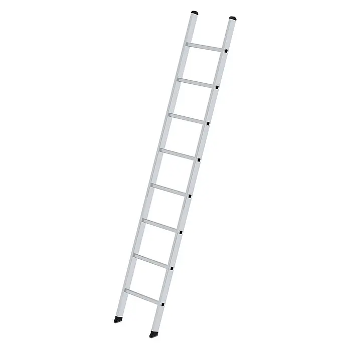 Munk Anlegeleiter Anlegeleiter 8 Sprossen - Anzahl Tritte: 8 Stk., Arbeitshöhe: 3.600 m, Aluminium - Silberne Aluminium-Anlegeleiter mit schwarzen Schutzkappen und rutschfesten Füßen.