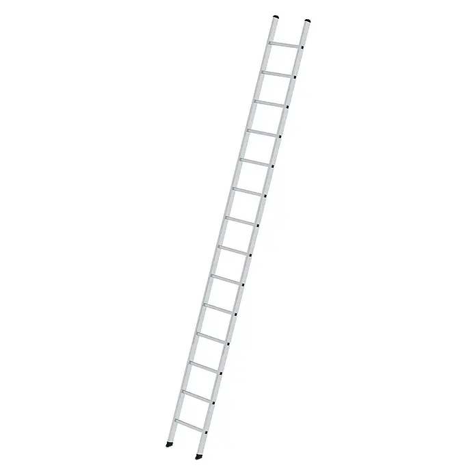 Munk Anlegeleiter Anlegeleiter ohne Traverse 14 Sprossen - Anzahl Tritte: 14 Stk., Arbeitshöhe: 5.300 m, Aluminium - Silberne Aluminiumleiter mit Sprossen zum Klettern und Erreichen erhöhter Bereiche.