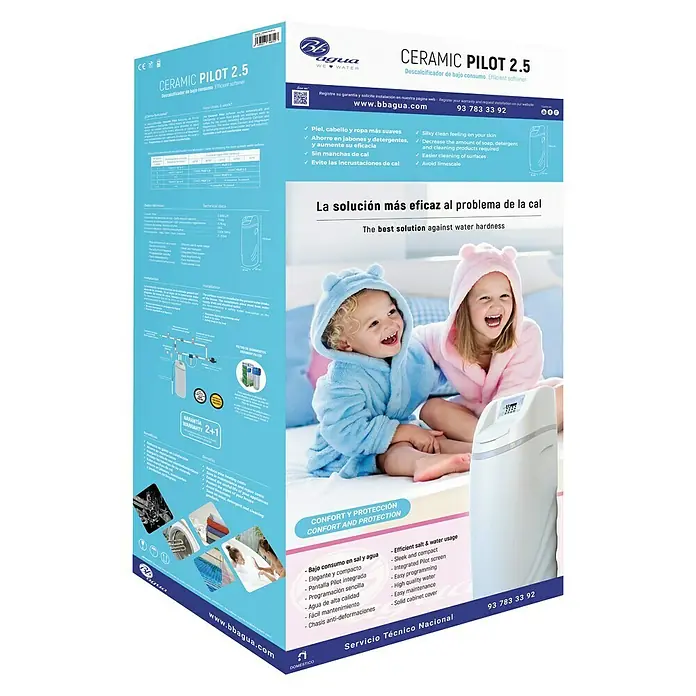 Bb agua Descalcificador de agua Ceramic Pilot 2.5 - 2.500 l/h, Capacidad/Consumo de sal: 3,75 kg - Descalcificador CERAMIC PILOT 2.5: Solución eficiente contra la cal, garantiza agua suave y protege los electrodomésticos.