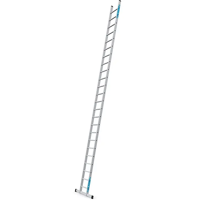 Zarges Anlegeleiter Stella L Anlegeleiter 24 Sprossen - Anzahl Tritte: 24 Stk., Arbeitshöhe: 7.700 m, Aluminium - Silberne Aluminium-Anlegeleiter mit zahlreichen Sprossen, schräg stehend.