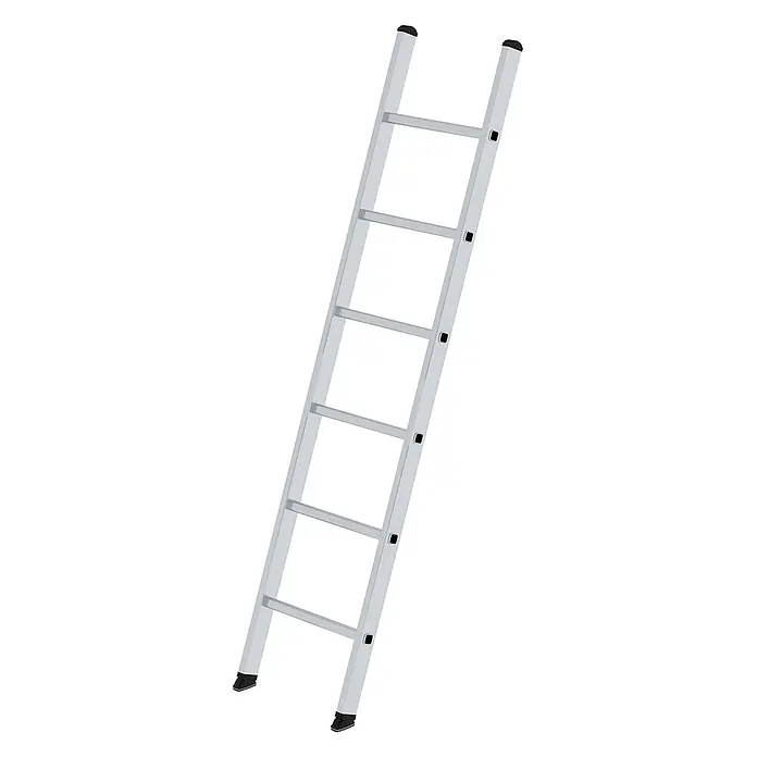 Munk Anlegeleiter Anlegeleiter 6 Sprossen - Anzahl Tritte: 6 Stk., Arbeitshöhe: 3.000 m, Aluminium - Hellgraue Aluminiumleiter mit schwarzen rutschfesten Füßen.