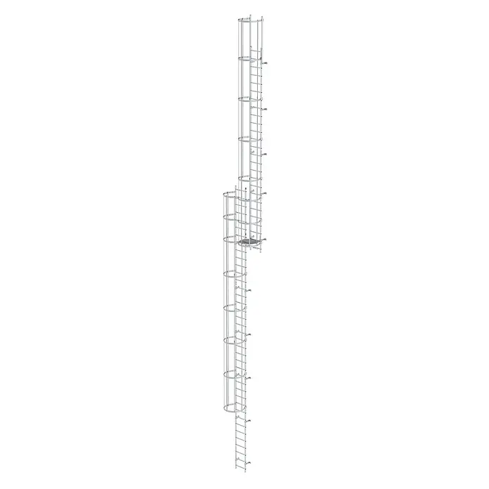 Munk Anlegeleiter ortsfeste Steigleitern Aluminium, 15,96m SH - Aluminium - Mehrteilige, silberfarbene Käfigleiteranlage für den vertikalen Zugang.