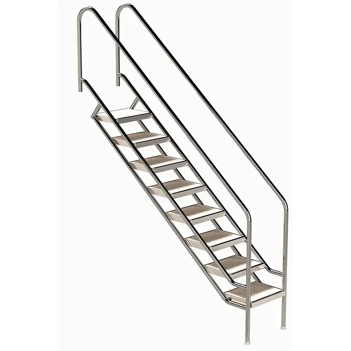 Ideal Eichenwald Mehrzweckleiter Pooltreppe Modell 08.1 Miami Beckentiefe 1799mm Ausladung 1838mm 8 Waffelbl - Anzahl Tritte: 8 Stk., Belastbarkeit: 120 kg, Edelstahl - Glänzende Metalltreppe mit zehn perforierten Stufen und zwei gebogenen Handläufen.