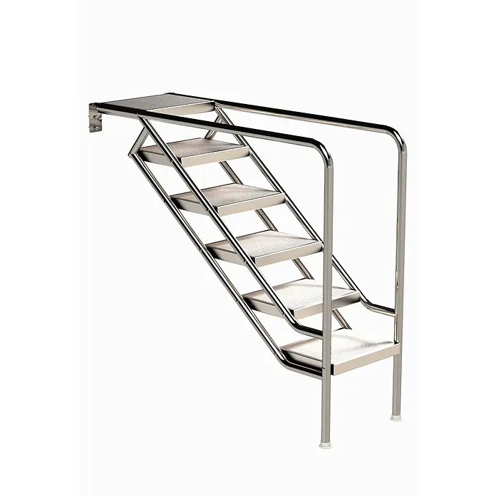 Ideal Eichenwald Anlegeleiter Pooltreppe Modell 08.3 Miami nur Unterteil Beckentiefe 1599mm 6 -Waffelblec - Anzahl Tritte: 6 Stk., Belastbarkeit: 120 kg, Edelstahl - Polierte Edelstahl-Zugangstreppe mit perforierten Anti-Rutsch-Stufen und integriertem Geländer, zur sicheren Wandmontage.