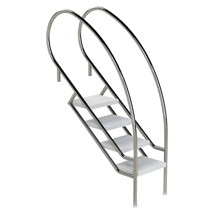 Ideal Eichenwald Anlegeleiter Pooltreppe Modell 08.2 Miami Swing Beckentiefe 1199mm Ausladung 1088mm 4 AB - Anzahl Tritte: 4 Stk., Belastbarkeit: 120 kg, Edelstahl - Edelstahl-Poolleiter mit weißen rutschfesten Stufen.