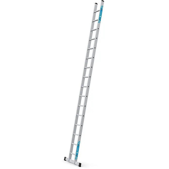 Zarges Anlegeleiter Anlegeleiter Alto L 16 Sprossen - Anzahl Tritte: 16 Stk., Arbeitshöhe: 5.500 m, Aluminium - Silberne Aluminium-Einfachleiter mit ZARGES-Branding.