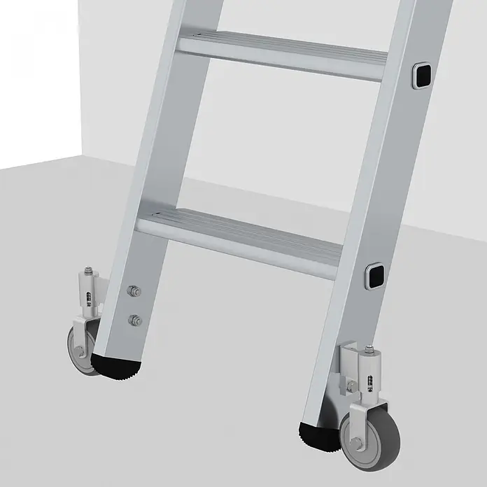 Munk Mehrzweckleiter Aluminium-Regalleiter fahrbar 6 Stufen - Anzahl Tritte: 6 Stk., Arbeitshöhe: 2.800 m, Aluminium - Silberne Aluminiumleiter mit robusten Stufen und Rollen unten zur einfachen Neupositionierung, mit schwarzen Anti-Rutsch-Füßen.