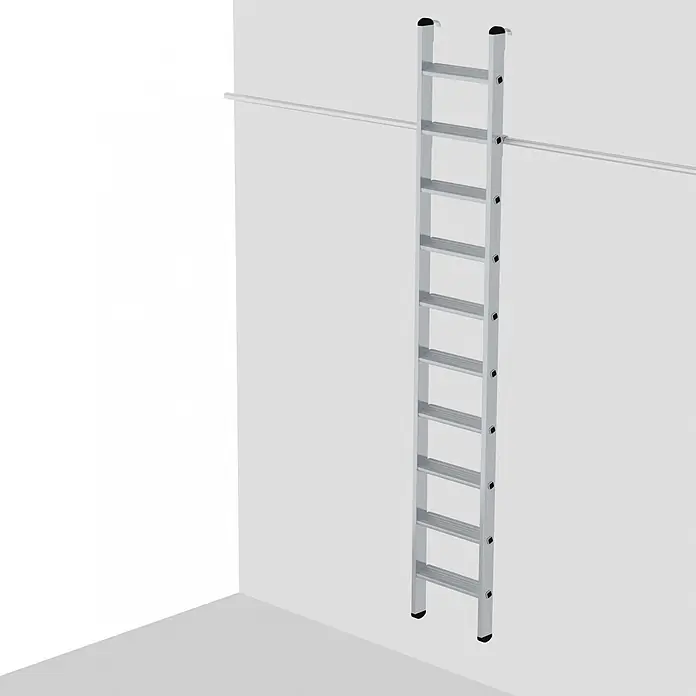 Munk Mehrzweckleiter Aluminium-Regalleiter einhängbar 6 Stufen - Anzahl Tritte: 6 Stk., Arbeitshöhe: 2.800 m, Aluminium - Silberne Aluminiumleiter mit oberen Haken und schwarzen Antirutschfüßen.