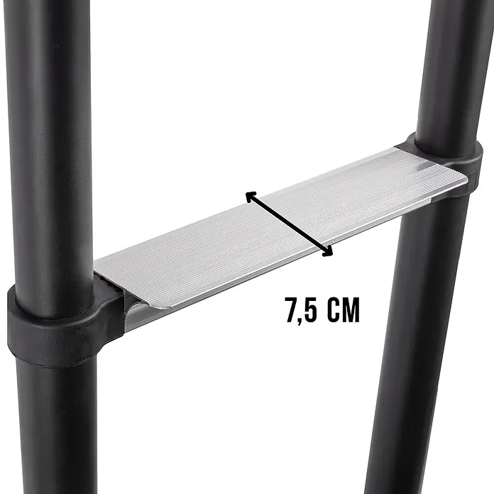 Brunner Mehrzweckleiter Frankana Teleskopleiter Laddy Alkoven Air von 7 Stufen - Anzahl Tritte: 7 Stk., Belastbarkeit: 150 kg, Aluminium - Silberne Aluminium-Leiterstufe mit Anti-Rutsch-Rillen, 7,5 cm tief.