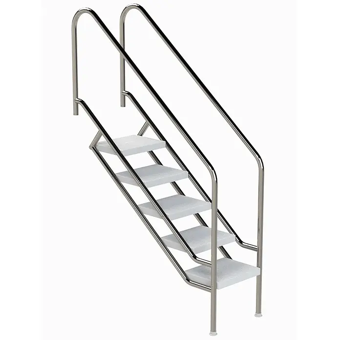 Ideal Eichenwald Mehrzweckleiter Pooltreppe Modell 08.1 Miami Beckentiefe 1399mm Ausladung 1338mm 5 ABS-Stuf - Anzahl Tritte: 5 Stk., Belastbarkeit: 120 kg, Edelstahl - Weiße tragbare Stufen mit polierten Chromgeländern, für sicheren und barrierefreien Ein- und Ausstieg.