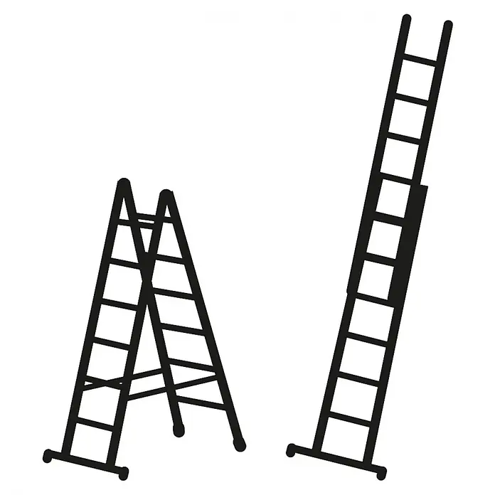 Zarges Mehrzweckleiter Kombileiter Combimaster Plus X 2x6 Sprossen - Anzahl Tritte: 6 Stk., Arbeitshöhe: 3.800 m, Aluminium - Schwarze Stehleiter und schwarze Anlegeleiter.