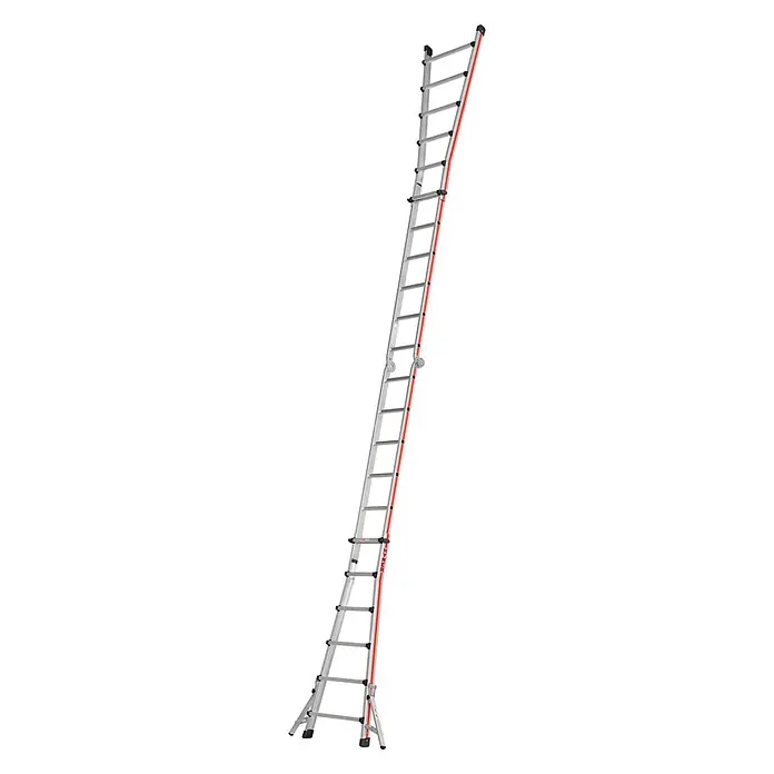 Hymer Mehrzweckleiter Teleskopleiter 4x6 Sprossen - Anzahl Tritte: 6 Stk., Arbeitshöhe: 7.200 m, Aluminium - Mehrzweckleiter aus silbernem Aluminium mit roten Akzenten, in verschiedenen Konfigurationen einsetzbar.