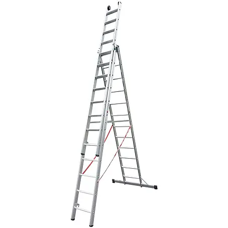 Euroline  Mehrzweckleiter Premium 30777 Stufen Mehrzweckleiter mit Wandlaufrollen 3-teilig 3x12 Stufe