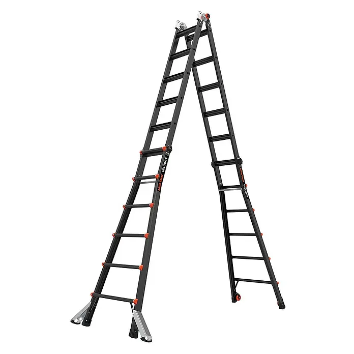 Altrex Mehrzweckleiter Vielzweckleiter Velocity Black Pro 4x6 Sprossen - Anzahl Tritte: 6 Stk., Arbeitshöhe: 7.680 m - Eine schwarze und orange Little Giant Velocity Mehrzweckleiter in A-Position, vielseitig einsetzbar.