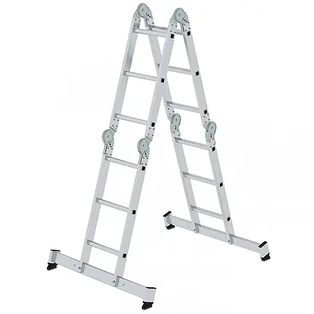 Munk  Mehrzweckleiter Vielzweckleiter mit Nivello® Traverse und Holzbelag 4x3 Sprossen