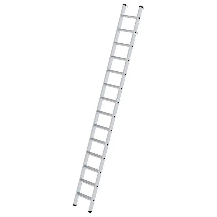 Munk Mehrzweckleiter Aluminium-Regalleiter einhängbar 14 Stufen - Anzahl Tritte: 14 Stk., Arbeitshöhe: 4.800 m, Aluminium - Silberne Aluminiumleiter mit schwarzen Schutzkappen.