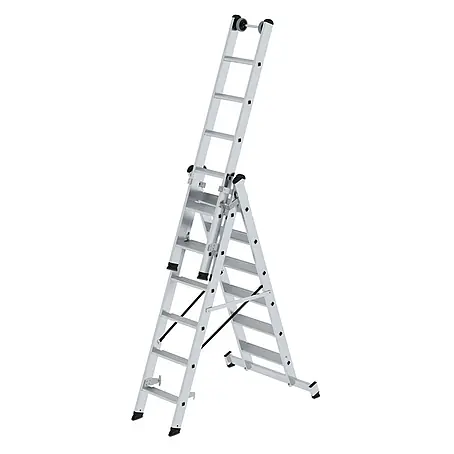 Munk  Mehrzweckleiter Stufen- Mehrzweckleiter mit Wandlaufrollen und Nivello® Traverse 3x6 Stufe