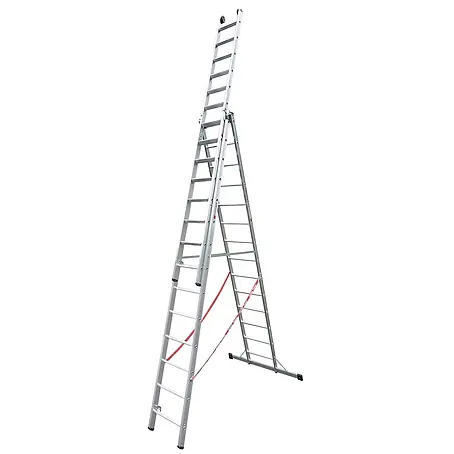 Euroline  Mehrzweckleiter Premium 30777 Stufen Mehrzweckleiter mit Wandlaufrollen 3-teilig 3x14 Stufe
