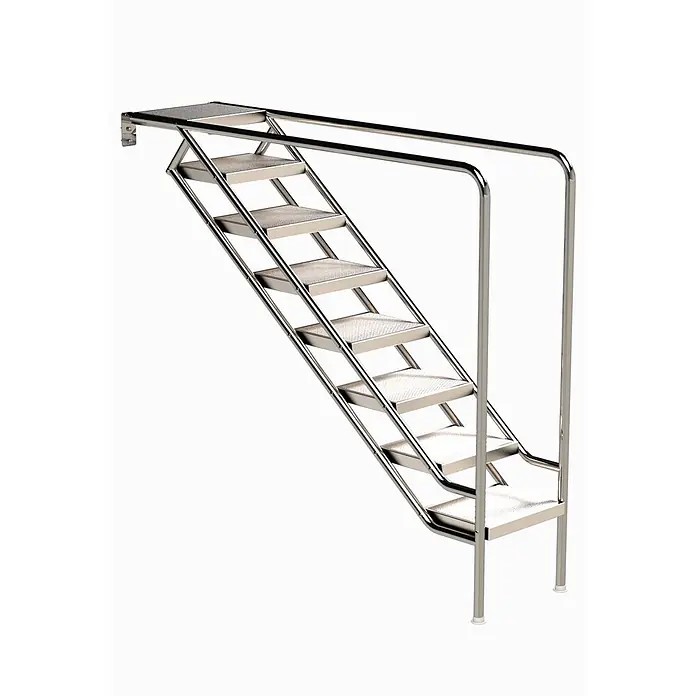 Ideal Eichenwald Mehrzweckleiter Pooltreppe Modell 08.3 Miami nur Unterteil Beckentiefe 1999mm 8 -Waffelblec - Anzahl Tritte: 8 Stk., Belastbarkeit: 120 kg, Edelstahl - Polierte Metalltreppe mit perforierten Stufen und Handlauf. Oben wandmontiert, unten freistehend.