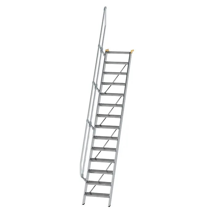 Munk Raumspartreppe Treppe 60° inkl. einen Handlauf, 600mm Stufenbreite, 14 Stufen -  - Silberne Metall-Zugangsleiter mit Sicherheitsgeländer und breiten, rutschfesten Stufen.