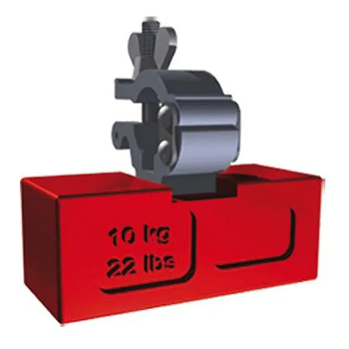 Zarges Rollgerüst Ballastgewicht - Quader - Rotes 10 kg (22 lbs) Basisgewicht mit dunkelgrauer Klemme zum Sichern von Zeltstangen oder Sonnenschirmen.
