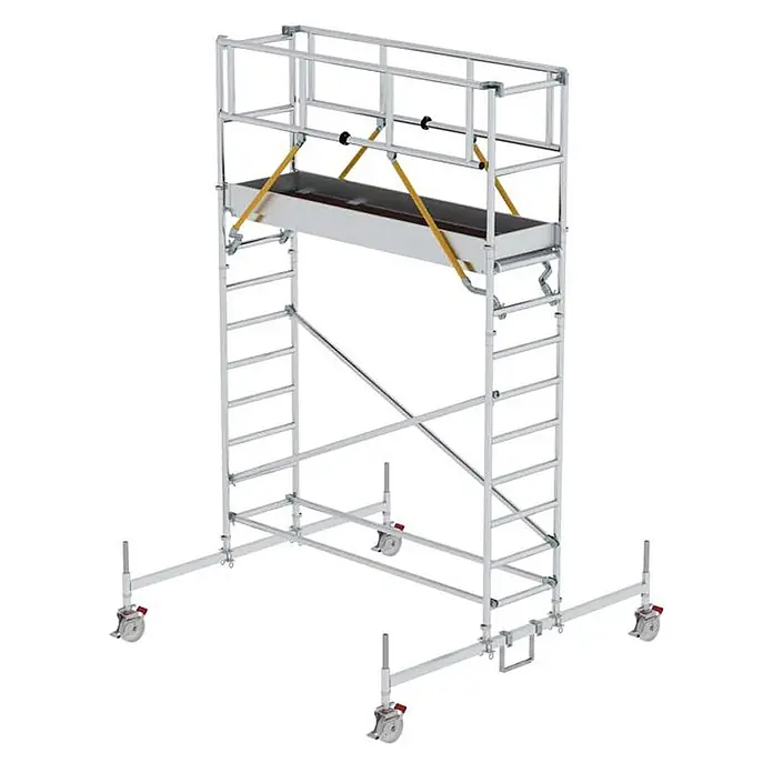 MUNK Rollgerüst SG 0,75x2,45m Plattform 5,07m AH -  - Silbernes Aluminium-Fahrgerüst mit Rollen, breiter Arbeitsplattform und Schutzgeländern für sicheres Arbeiten in der Höhe.