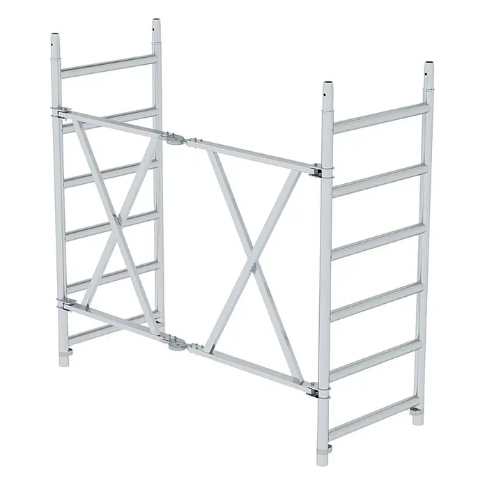 Munk Rollgerüst Klapprahmeneinheit 3,00m für Gerüstbreite 0,75m -  - Silberfarbenes Aluminium-Modulgerüstrahmen mit Diagonal- und Horizontalstreben.