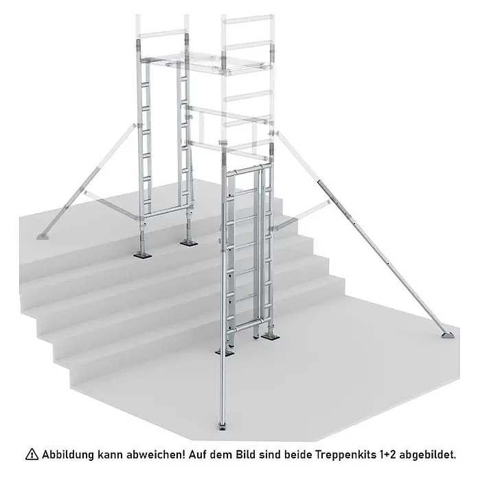 Munk Rollgerüst Treppenkit 1 für FlexxTower -  - Modulares Aluminium-Treppengerüstsystem, teilmontiert auf Stufen mit verstellbaren Stützen.