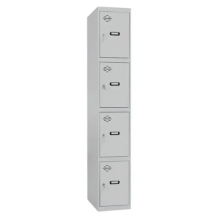 Simonrack Simonlocker Taquilla locker Prof. Doors - L x An x Al: 50 x 40 x 180 cm, Gris/Gris, Número de puertas: 4 ud. - Taquilla metálica plateada de cuatro niveles con ranuras de ventilación y llaves para cada compartimento con cerradura.