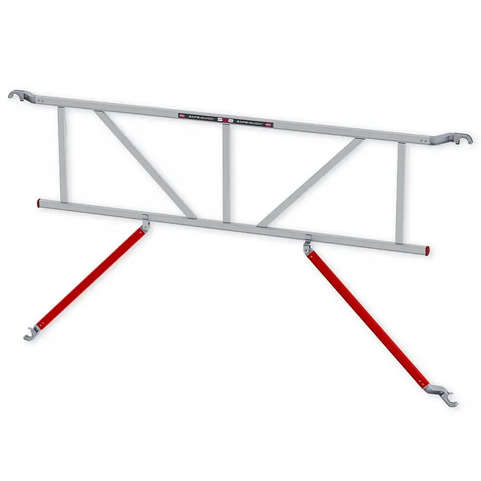 Altrex Rollgerüst Safe-Quick Geländer 2,45m für RS TOWER 4 -  - Alufix SAFE-QUICK Aluminium-Gerüstfachwerkträger mit zwei roten Stützbeinen und Endhaken.