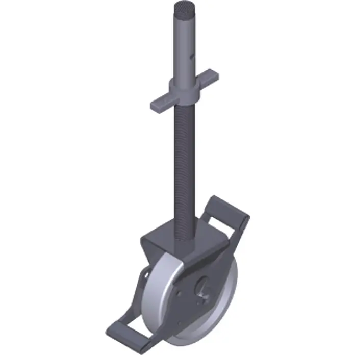 Zarges Rollgerüst Lenkrolle mit Spindel 200mm Durchmesser -  - Graue Metall-Gerüstlenkrolle mit Gewindespindel und Rad.