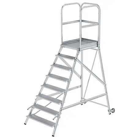 Munk  Podestleiter Podestleiter mit Rollen und Griff Aluminium geriffelt 8 Stufen