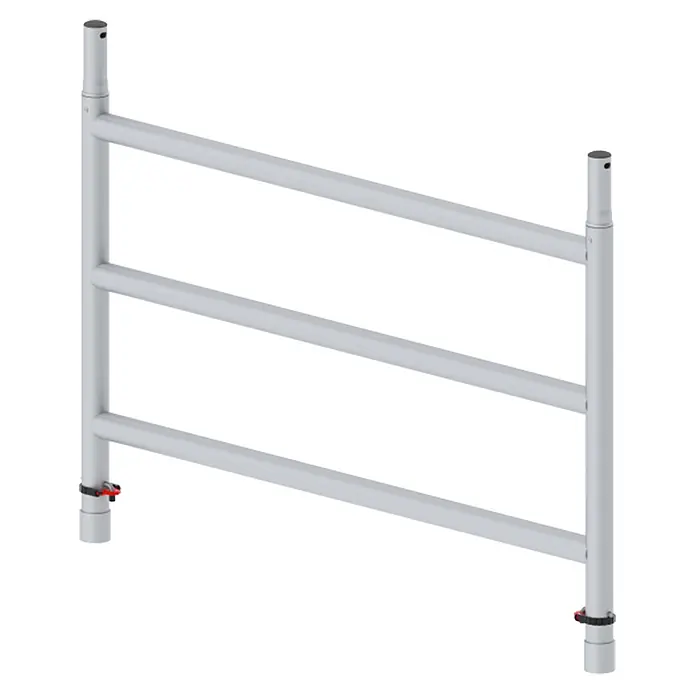 Altrex Rollgerüst Aufbaurahmen RS TOWER 5 breit 1,35m Breite 3 Sprossen -  - Hellgraues Gerüstseitengestell aus Metall mit drei Querstreben und rot/schwarzen Klemmen an den vertikalen Pfosten.